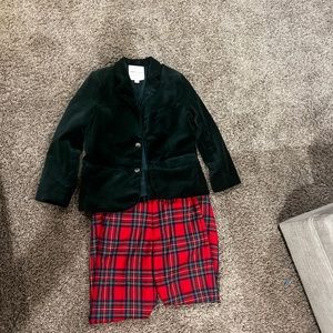 Janie and Jack Green velvet jacket and red titan plaid pants size 7